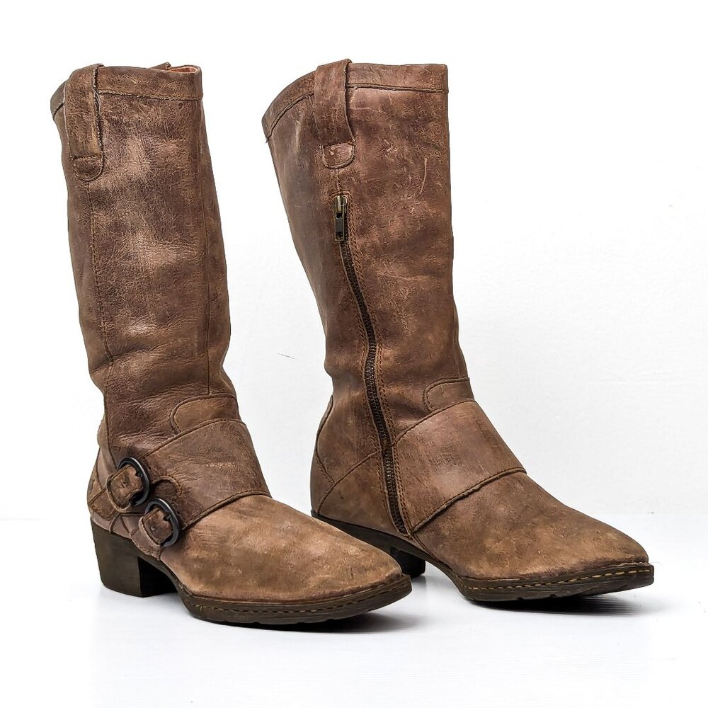 Born Women Magda Distressed Stone Buckle Moto Biker Boots size 8.5